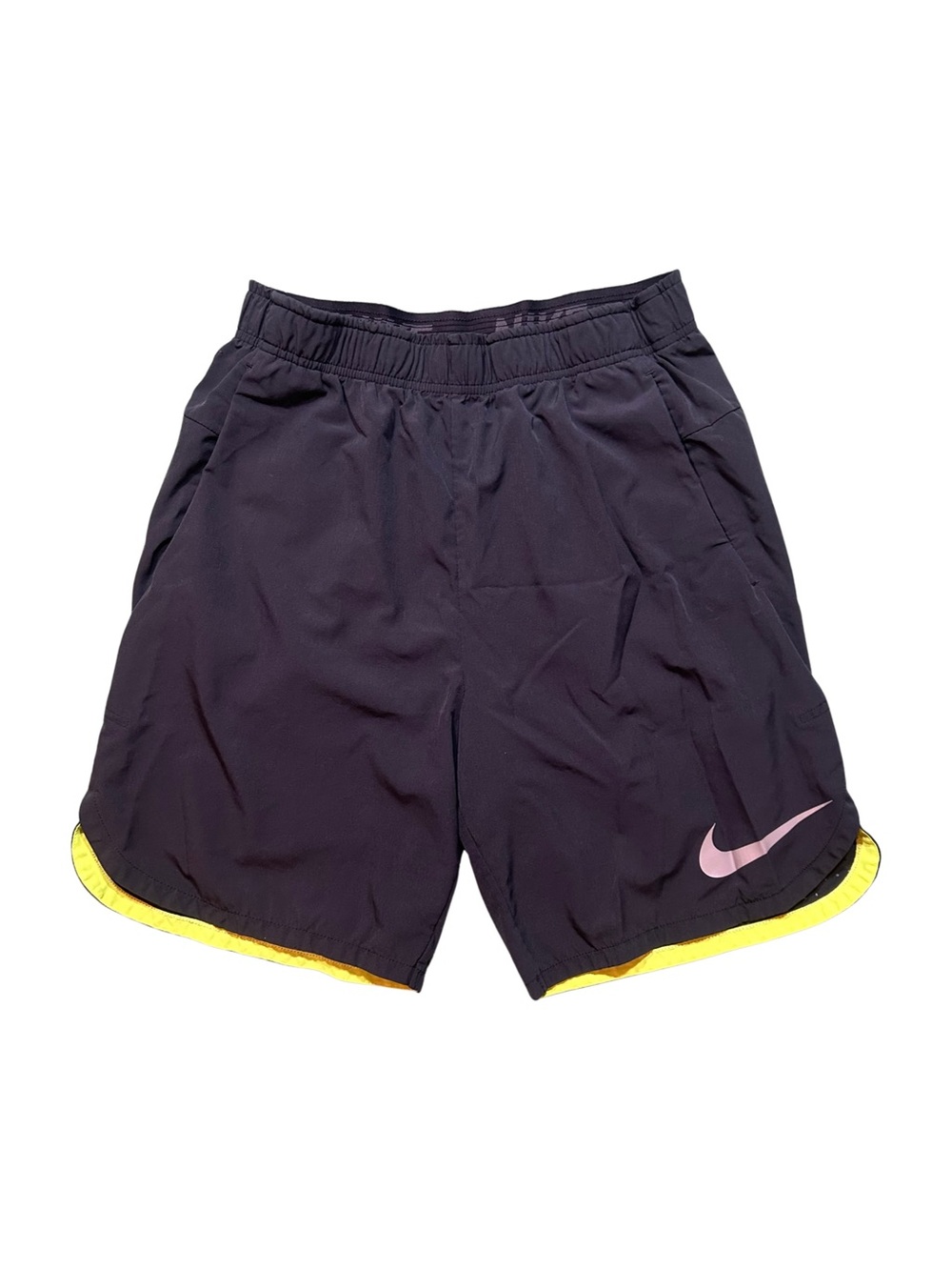 Nike Charcoal Gray/Black Volt/Lime Training Active Running Shorts M 8.5” Inseam